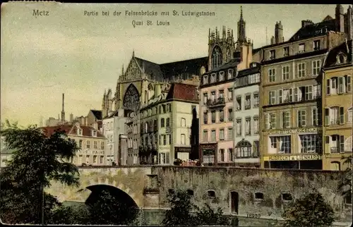 Ak Metz Moselle, Partie bei der Felsenbrücke mit Sankt Ludwigstaden