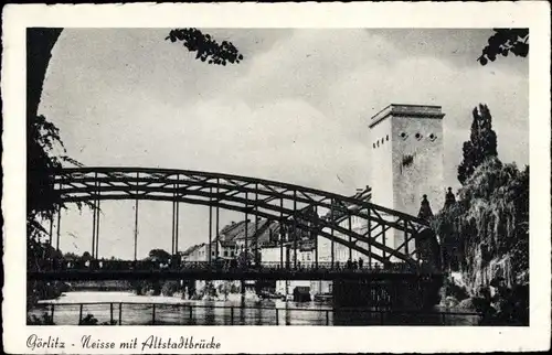 Ak Görlitz Lausitz, Neisse mit Altstadtbrücke