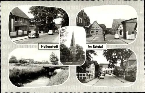 Ak Hollenstedt in Niedersachsen, Hauptstraße, Alter Marktplatz, Partie an der Elbe, Kirche