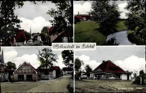 Ak Hollenstedt in Niedersachsen, Straßenpartie, Flusspartie, Kaufhaus Kück, Kirchturm