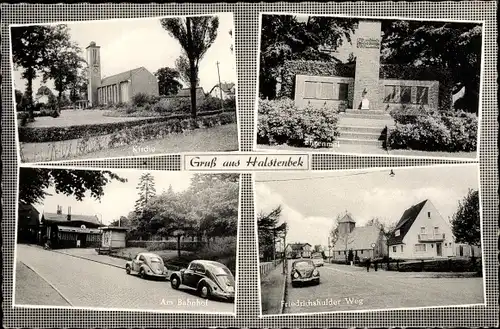 Ak Halstenbek Schleswig Holstein, Kirche, Ehrenmal, Friedrichshulder Weg, Am Bahnhof