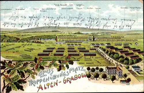 Litho Altengrabow Möckern in Sachsen Anhalt, Truppenübungsplatz, Panorama, Baracken