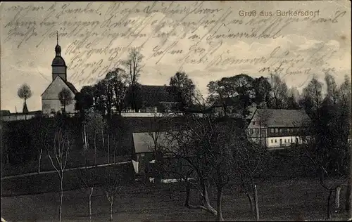 Ak Burkersdorf Frauenstein im Erzgebirge, Ansicht mit Kirche