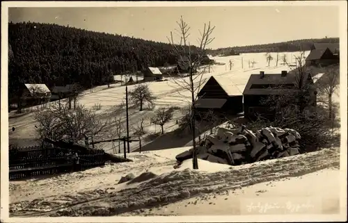 Ak Holzhau Rechenberg Bienenmühle Erzgebirge, Teilansicht im Winter