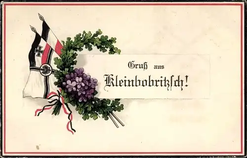 Ak Kleinboberitzsch Frauenstein Erzgebirge, Eichenkranz, Fahnen, Veilchen, I. WK