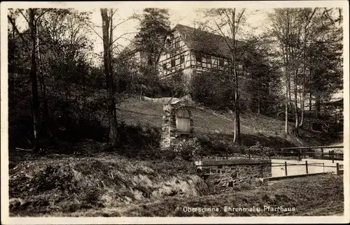 Ak Oberschöna in Sachsen, Ehrenmal und Pfarrhaus