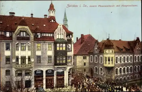 Ak Zwickau in Sachsen, Innere Plauensche Straße mit Hauptzollamt