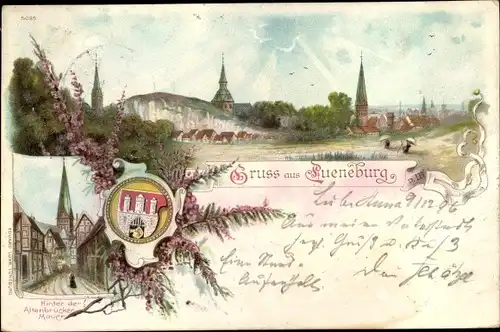 Litho Lüneburg in Niedersachsen, Gesamtansicht, Hinter der Altenbrücker Mauer, Wappen
