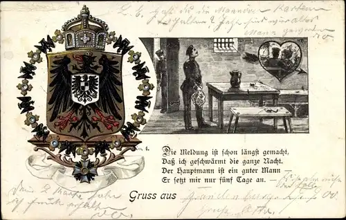 Wappen Litho Der Hauptmann ist ein guter Mann, Soldatenliebe