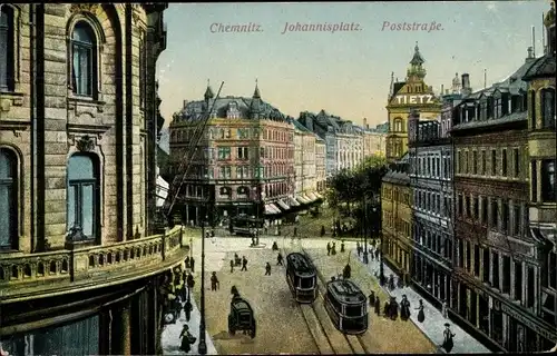 Ak Chemnitz in Sachsen, Johannisplatz, Poststraße