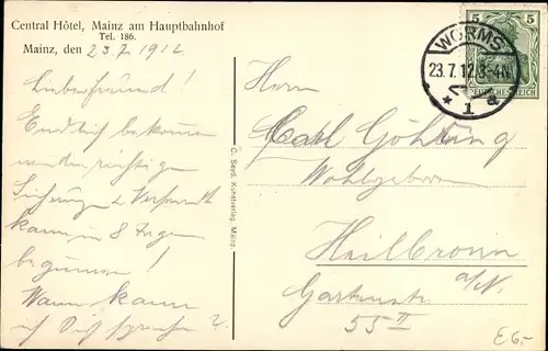 Ak Mainz am Rhein, Central Hotel, Stadtpanorama