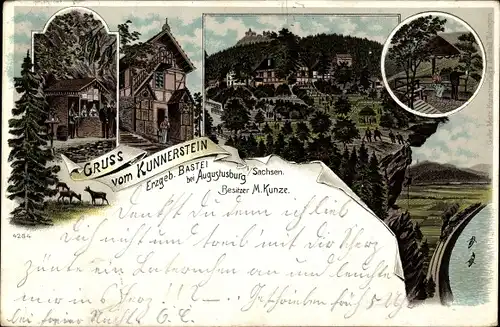 Litho Augustusburg im Erzgebirge, Kunnerstein, Gasthaus