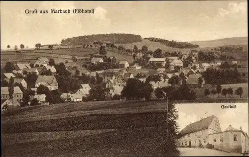 Ak Marbach Leubsdorf im Kreis Mittelsachsen, Blick auf den Ort, Gasthof