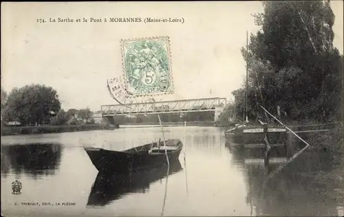 Ak Morannes Maine et Loire, La Sarthe et le Pont