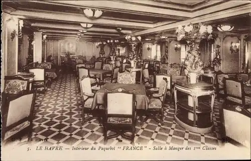 Ak Paquebot France, CGT, Salle a Manger des 1res Classes