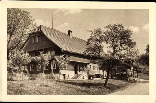 Ak Schweiz, Reklame, Chocolat Klaus, Blick auf ein Wohnhaus