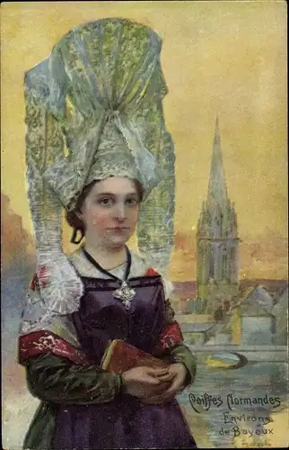 Künstler Ak Bayeux Calvados, Coiffes Normandes, Frau in Tracht