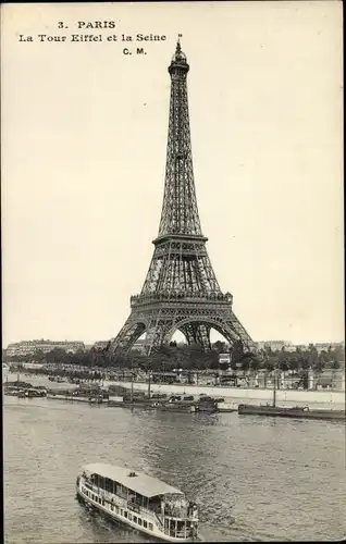 Ak Paris VII, La Tour Eiffel, Eiffelturm, La Seine