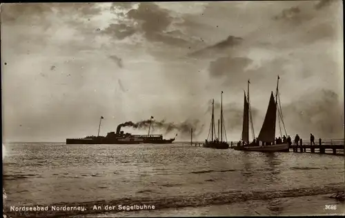 Ak Norderney in Ostfriesland, An der Segelbuhne, Dampfer