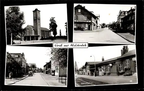 Ak Halstenbek Schleswig Holstein, Kirche, Bahnhof, Straßenansicht