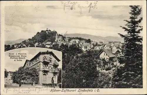 Ak Lindenfels im Odenwald, Teilansicht, Hotel und Pension Hessisches Haus