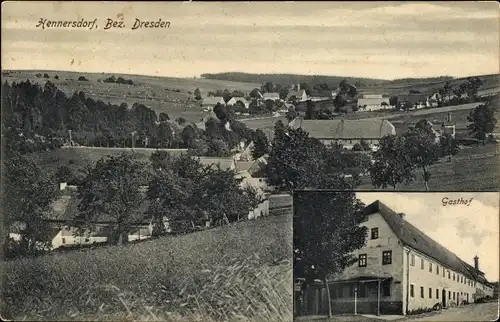 Ak Hennersdorf Dippoldiswalde im Erzgebirge, Gesamtansicht, Gasthof