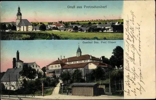 Ak Pretzschendorf Klingenberg im Erzgebirge, Gesamtansicht, Gasthof Paul Glaser