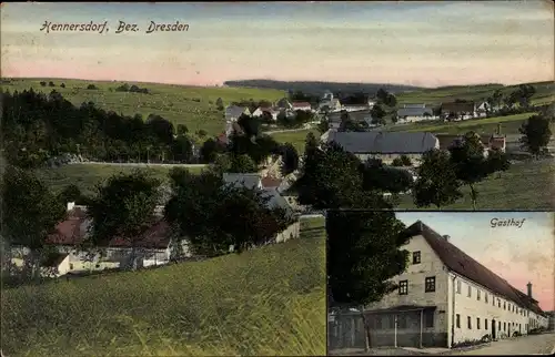 Ak Hennersdorf Dippoldiswalde im Erzgebirge, Panorama, Gasthof