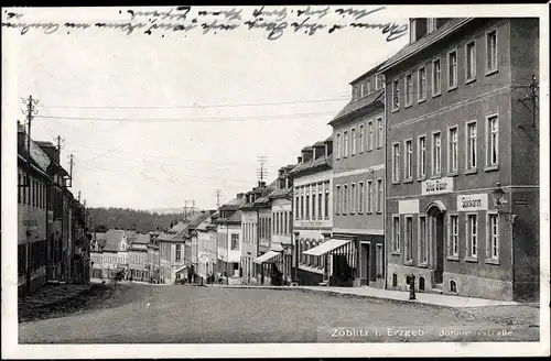 Ak Zöblitz Marienberg im Erzgebirge Sachsen, Partie in der Johannisstraße, Spielwaren Julius Gläser