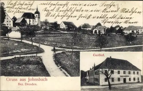 Ak Johnsbach Glashütte im Osterzgebirge, Gesamtansicht, Gasthof