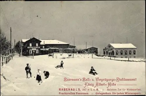 Ak Rabenau im Erzgebirge, Baarmanns Ball- und Vergnügungs Etablissement König Albert Höhe, Winter