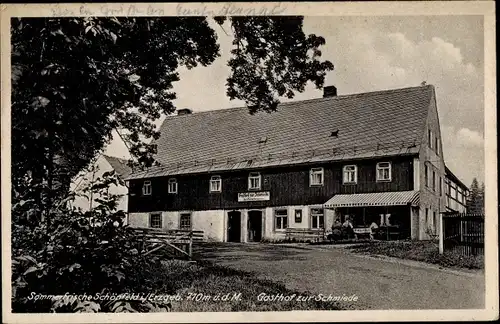 Ak Schönfeld Thermalbad Wiesenbad im Erzgebirge, Gasthof zur Schmiede