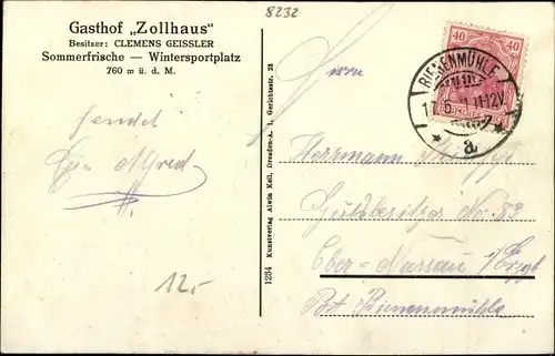 Ak Hermsdorf im Osterzgebirge, Gasthof Zollhaus, Inh. Clemens Geissler