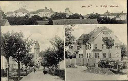 Ak Arnsdorf Sachsen, Königliche Heilanstalt, Teilansichten