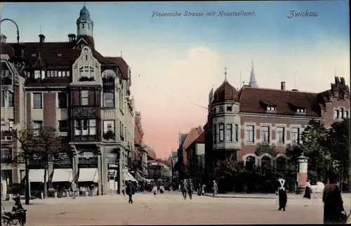 Ak Zwickau in Sachsen, Plauensche Straße mit Hauptzollamt