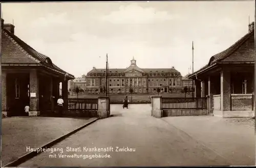 Foto Ak Zwickau in Sachsen, Staatliches Krankenstift mit Verwaltungsgebäude, Krankenhaus