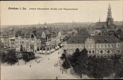 Ak Zwickau in Sachsen, Innere Plauensche Straße und Hauptzollamt