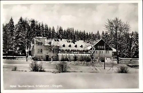Ak Erlabrunn Breitenbrunn im Erzgebirge, Hotel Täumerhaus, Winteransicht