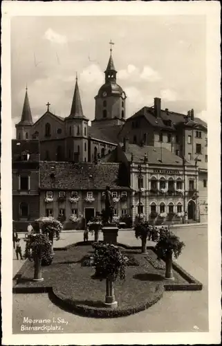 Ak Meerane in Sachsen, Bismarckplatz, Denkmal