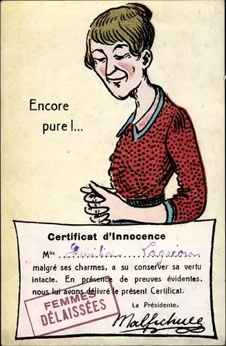 Künstler Ak Encore pure, Certificat d'Innocence, Femmes Delaisses