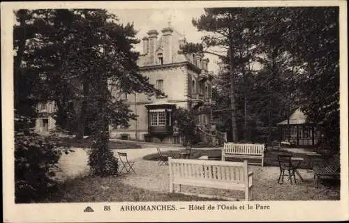 Ak Arromanches Calvados, Hotel de l'Oasis et le Parc