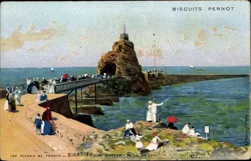 Künstler Litho Loir, Biarritz Pyrénées Atlantiques, Le Rocher de la Vierge, Reklame, Biscuits Pernot