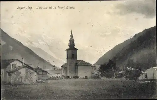 Ak Argentière Haute Savoie, L'Eglise et le Mont Blanc