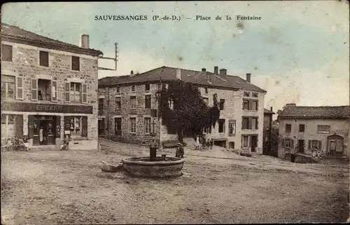 Ak Sauvessanges Puy de Dôme, Place de la Fontaine, Epicerie