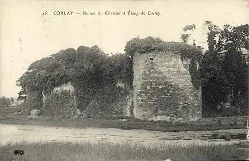 Ak Corlay Côtes d'Armor, Ruines du Chateau et Etang de Corlay