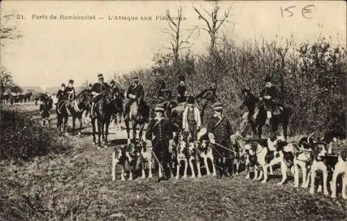 Ak Rambouillet Yvelines, Foret, l'Attaque aux Plainvaux, Jagdhunde, Reiter