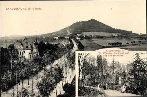 Ak Görlitz Lausitz, Landeskrone, Restaurant und Th. Körners Denkmal