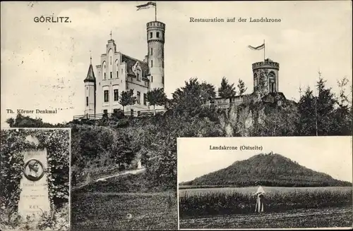 Ak Görlitz Lausitz, Landskrone, Restaurant, Th. Körner Denkmal