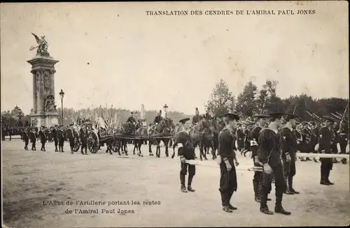 Ak Paris, Translation des Cendres de l'Amiral Paul Jones, L'allut de l'Artillerie portant les ...