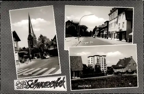 Ak Schwarzenbek in Lauenburg, Lauenburger Straße, Hochhaus, Kirche